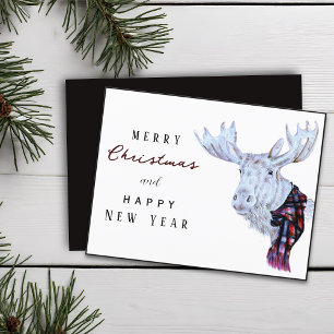 Carte Postale Aquarelle classique Moose Joyeux Noël Nouvel An