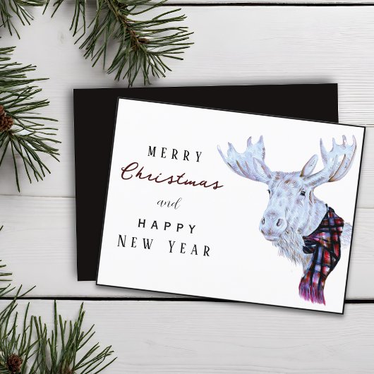 Carte Postale Aquarelle classique Moose Joyeux Noël Nouvel An