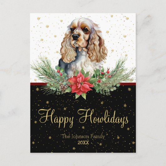 Carte Postale Aquarelle Cocker Spaniel Chien Heureux Howlidays (Devant)