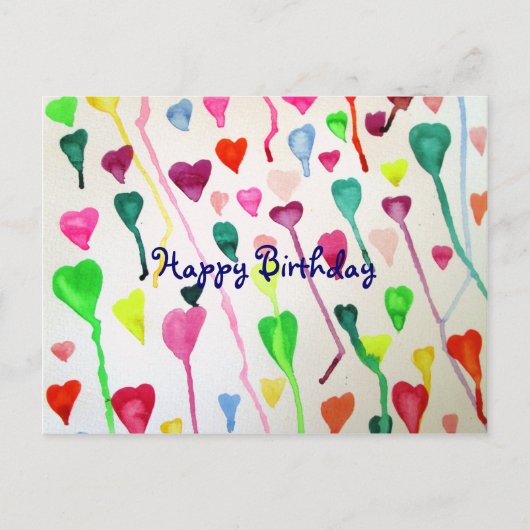 Carte Postale Aquarelle coeur Joyeux art d'anniversaire (Devant)