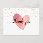 Carte Postale Aquarelle Coeur Or Sprinkles Merci d'affaires (Devant)
