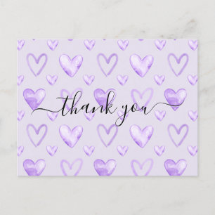 Carte Postale Aquarelle Coeur pâle violet Baby shower Merci