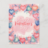 Carte Postale Aquarelle Coeurs et fleurs Saint-Valentin (Devant)