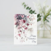 Carte Postale Aquarelle Coeurs et fleurs Salutation de Valentine (Debout devant)