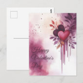 Carte Postale Aquarelle Coeurs et fleurs Salutation de Valentine (Devant / Derrière)