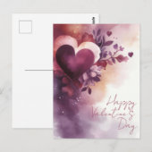 Carte Postale Aquarelle Coeurs et fleurs Salutation de Valentine (Devant / Derrière)