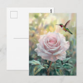 Carte Postale Aquarelle Colibri et rose (Devant / Derrière)