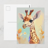 Carte Postale Aquarelle colorée Baby Giraffe (Devant / Derrière)