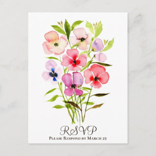 Carte Postale Aquarelle colorée Bouquet floral Mariage RSVP