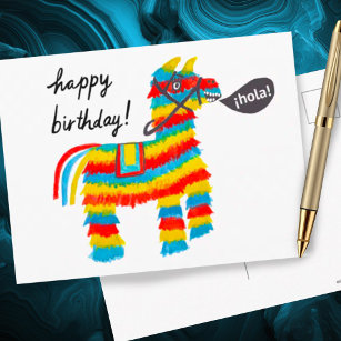 Carte Postale Aquarelle colorée Donkey Piñata JEUX ANNIVERSAIRE