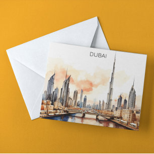 Carte Postale Aquarelle colorée Dubaï UAE