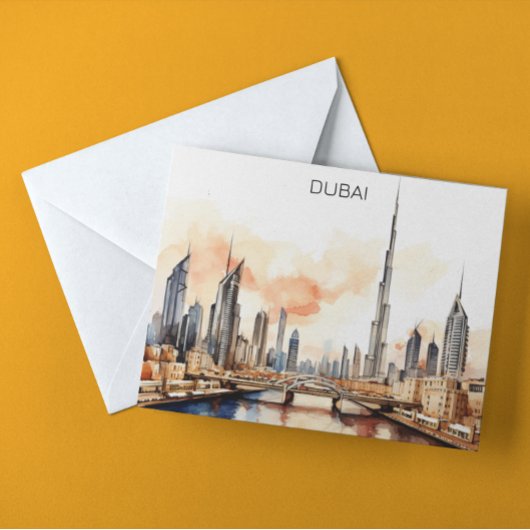 Carte Postale Aquarelle colorée Dubaï UAE