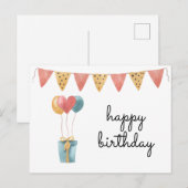 Carte Postale Aquarelle Colorée Joyeux Anniversaire  (Devant / Derrière)