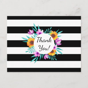 Carte Postale Aquarelle colorée Merci de couronne fleurie