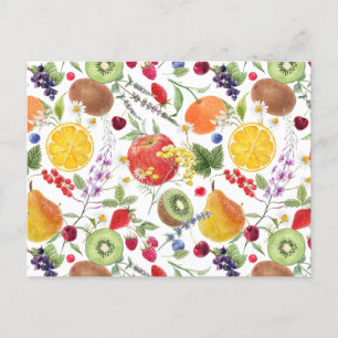 Carte Postale Aquarelle colorée Motif de fruits et d'herbes