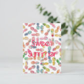 Carte Postale Aquarelle cool "été doux" ananas motif (Debout devant)