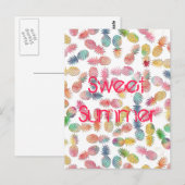 Carte Postale Aquarelle cool "été doux" ananas motif (Devant / Derrière)