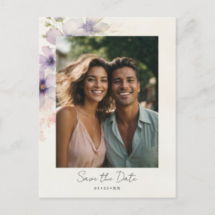 Carte Postale aquarelle cosmos fleurs photo enregistrer la date