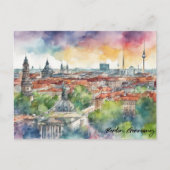 Carte Postale Aquarelle couleur Berlin Allemagne Skyline (Devant)
