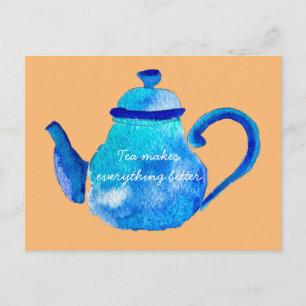 Carte Postale Aquarelle couleur bleu teapot