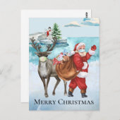 Carte Postale Aquarelle Covid Père Noël Reindeer 2021 Noël (Devant / Derrière)