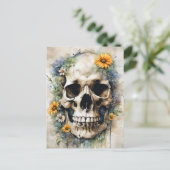 Carte Postale Aquarelle crâne avec Fleurs sauvages (Debout devant)