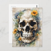 Carte Postale Aquarelle crâne avec Fleurs sauvages (Devant / Derrière)