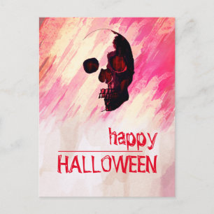 Carte Postale Aquarelle Crâne rose peint Halloween Art