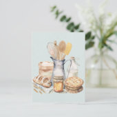 Carte Postale Aquarelle Cuisine Ustensile Articles de boulangeri (Debout devant)