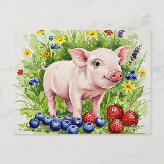 Carte postale Aquarelle Cute Pig Young Animaux (Devant)