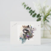 Carte Postale Aquarelle Cute Raccoon Fleurs de printemps (Debout devant)