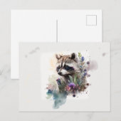 Carte Postale Aquarelle Cute Raccoon Fleurs de printemps (Devant / Derrière)