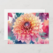 Carte Postale Aquarelle Dahlia été (Devant / Derrière)