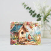 Carte Postale Aquarelle d'alimentation d'oiseaux Art Floral (Debout devant)