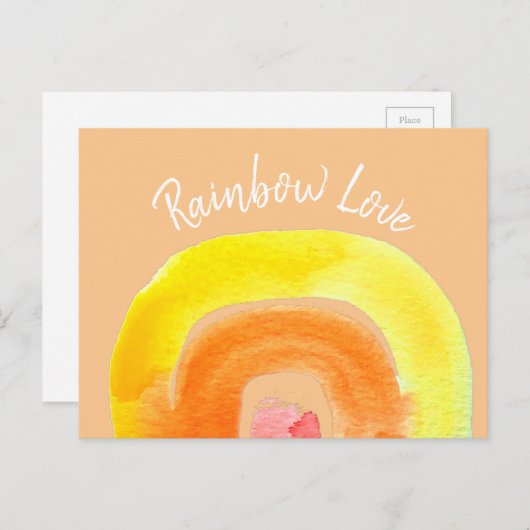 Carte Postale Aquarelle d'amour arc-en-ciel orange (Devant / Derrière)