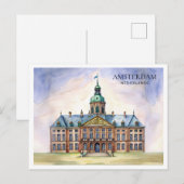 Carte postale aquarelle d'Amsterdam (Devant / Derrière)