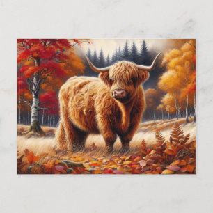 Carte Postale Aquarelle d'automne de la vache Highland