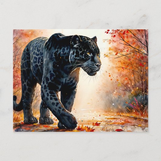 Carte Postale Aquarelle d'automne Jaguar noir (Devant)