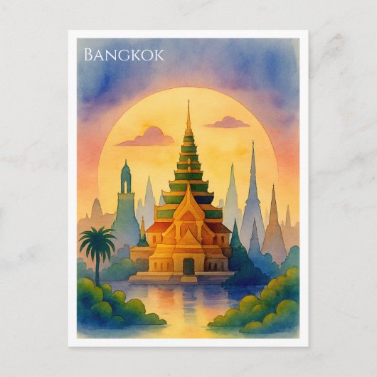 Carte postale aquarelle de Bangkok Thaïlande (Devant)