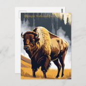 Carte Postale Aquarelle de Bison Buffalo du parc national olympi (Devant / Derrière)