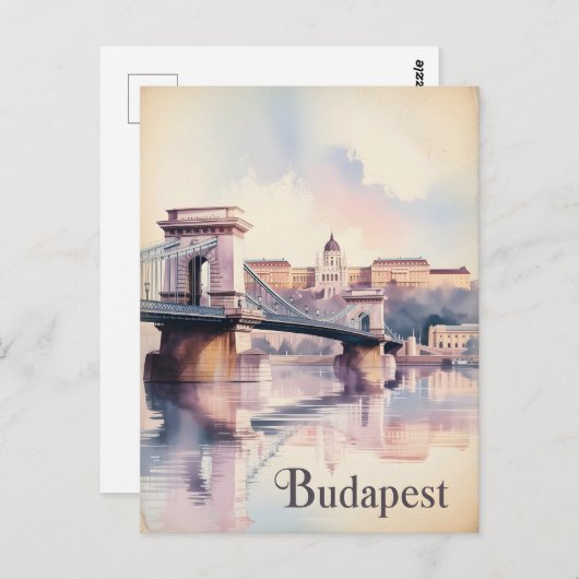 Carte Postale Aquarelle de Budapest (Devant / Derrière)