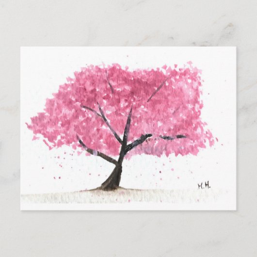 Carte Postale Aquarelle de cerisier rose Sakura (Devant)