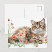 Carte postale aquarelle de chat (Devant / Derrière)