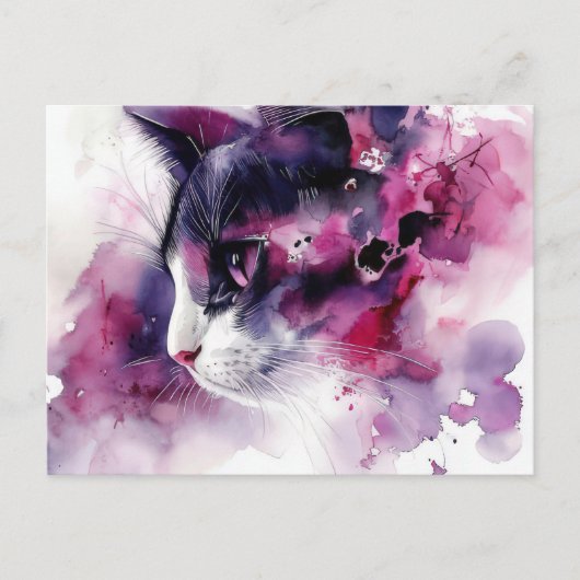 Carte postale aquarelle de chat (Devant)