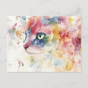 Carte postale aquarelle de chat