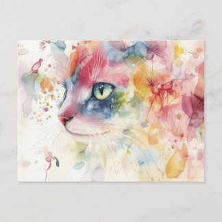 Carte postale aquarelle de chat