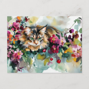 Carte postale aquarelle de chat 