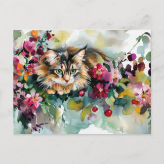 Carte postale aquarelle de chat