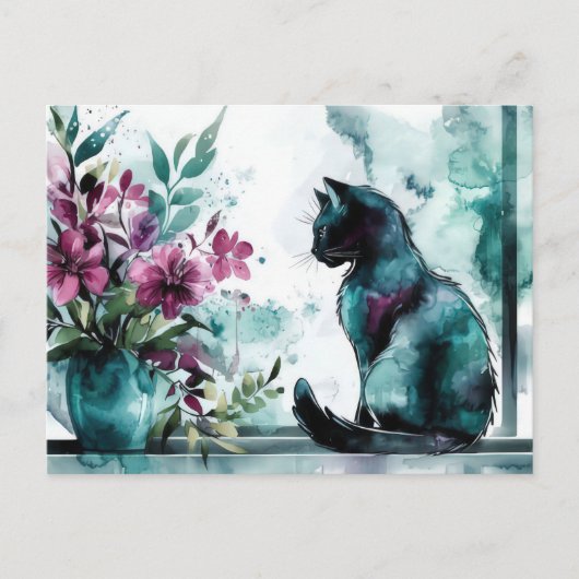 Carte postale aquarelle de chat (Devant)