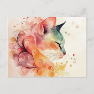Carte postale aquarelle de chat 